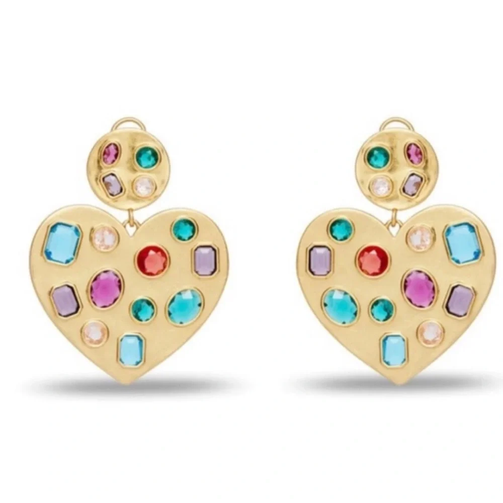 NEW Lele Sadoughi Rainbow Pop Heart Crystal Earrings - Picture 2 of 3